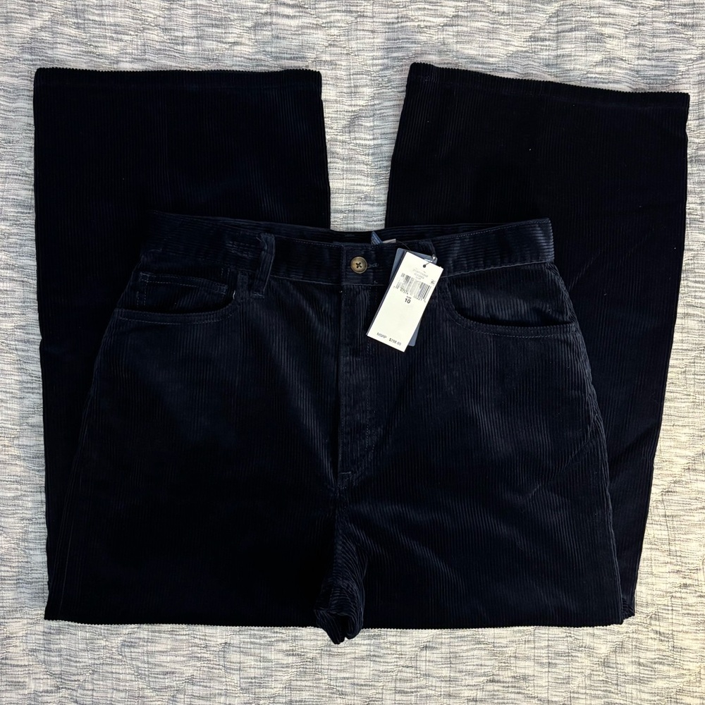 NEW Polo Ralph Lauren Corduroy Wide Leg High Rise Cropped Jeans In Navy Sz 10 -
